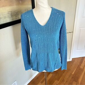 J McLaughlin Light Blue Open Knit V Neck Sweater Women’s XS
